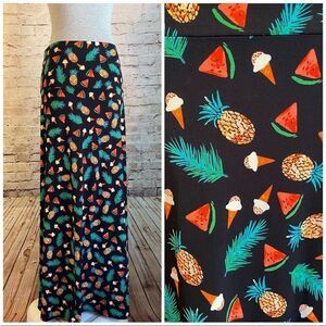 LuLaRoe Maxi Skirt Tropical Black Ice Cream Pineapple Watermelon Small